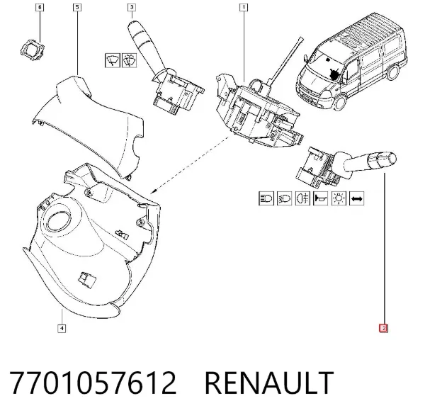 Conmutador izquierdo de la columna de dirección 7701057612 Renault (RVI)
