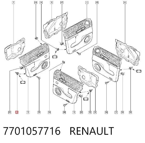 Clip de fijación de revestimiento de puerta 7701057716 Renault (RVI)
