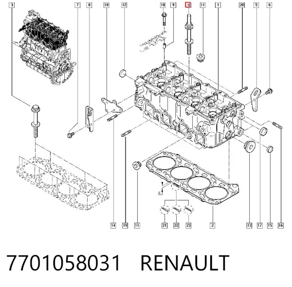 Tornillo culata 7701058031 Renault (RVI)