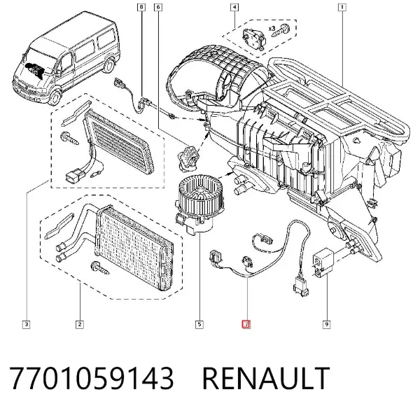 Cable del motor del ventilador de calefacción 7701059143 Renault (RVI)