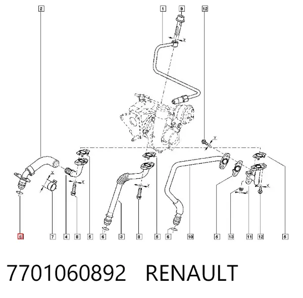 Junta de manguera de drenaje de aceite de turbina 7701060892 Renault (RVI)
