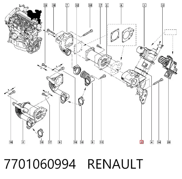 Tapa de la válvula EGR 7701060994 Renault (RVI)