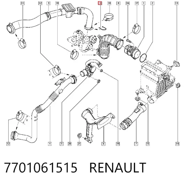 Abrazadera de tubo del intercooler 7701061515 Renault (RVI)