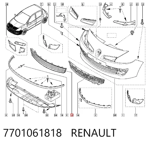 Rejilla del parachoques delantero 7701061818 Renault (RVI)