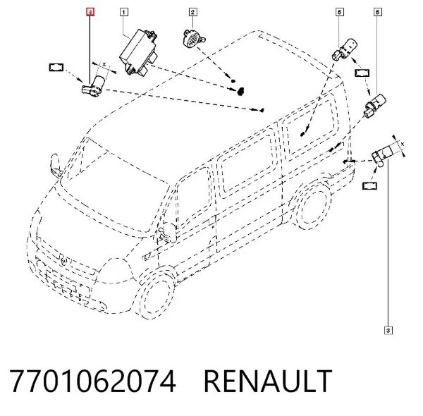 Sensor de aparcamiento trasero 7701062074 Renault (RVI)