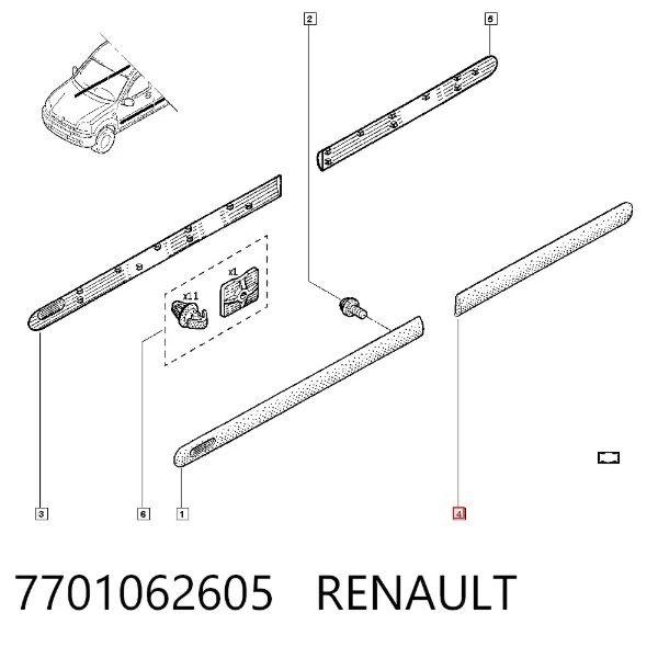 Moldura de puerta trasera izquierda 7701062605 Renault (RVI)
