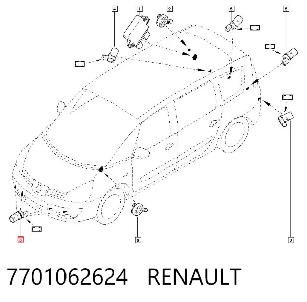Sensor de aparcamiento trasero 7701062624 Renault (RVI)