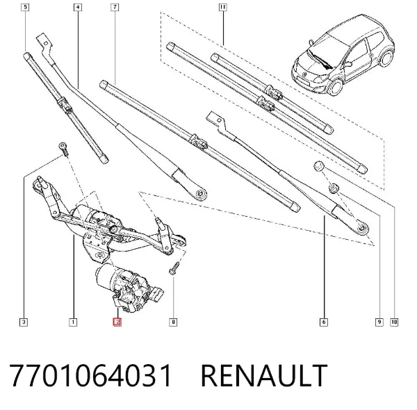 Motor limpiaparabrisas 7701064031 Renault (RVI)