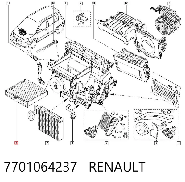 Filtro de habitáculo 7701064237 Renault (RVI)
