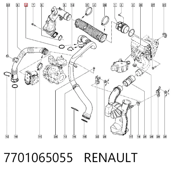 Junta tórica del tubo del intercooler 7701065055 Renault (RVI)