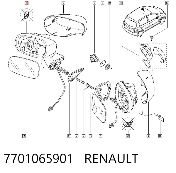 Espejo de retrovisor izquierdo 7701065901 Renault (RVI)