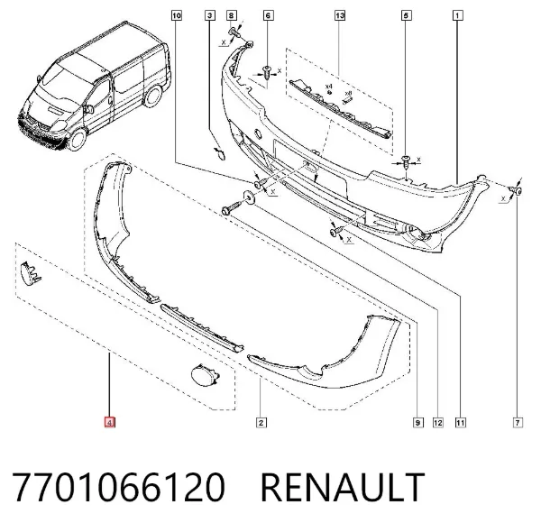 Tapa de rejilla de faro antiniebla del parachoques delantero 7701066120 Renault (RVI)