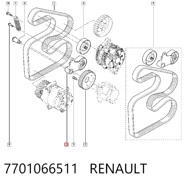Tensor de correa poli V 7701066511 Renault (RVI)