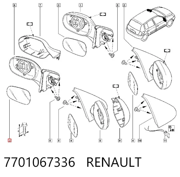 Cristal de espejo retrovisor exterior izquierdo 7701067336 Renault (RVI)