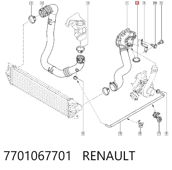 Junta tórica del tubo del intercooler 7701067701 Renault (RVI)
