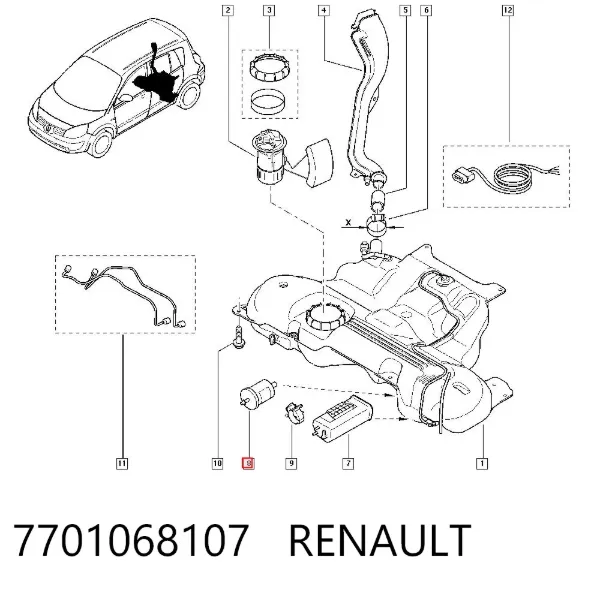 Filtro de combustible 7701068107 Renault (RVI)