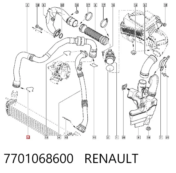 Abrazadera de tubo del intercooler 7701068600 Renault (RVI)