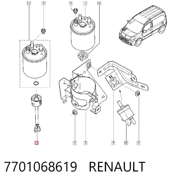 Sensor de nivel de agua del filtro de combustible 7701068619 Renault (RVI)