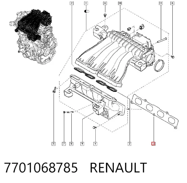 Junta inferior del colector de admisión 7701068785 Renault (RVI)