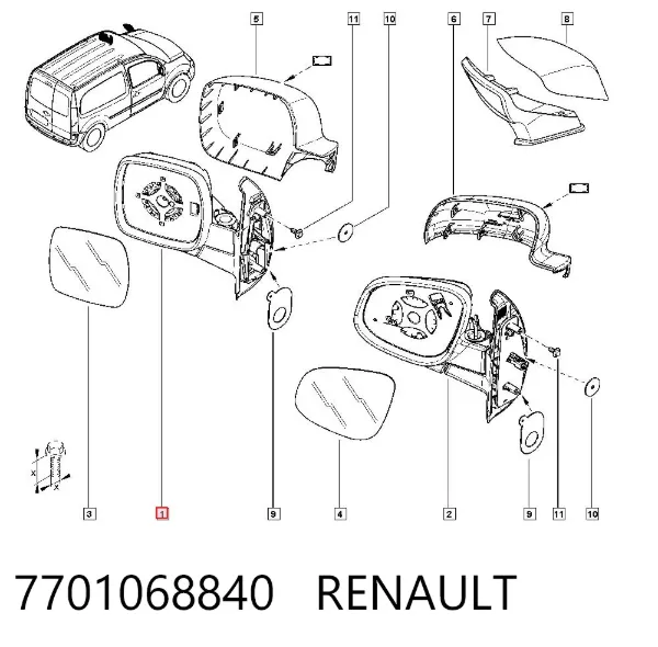 Espejo de retrovisor izquierdo 7701068840 Renault (RVI)