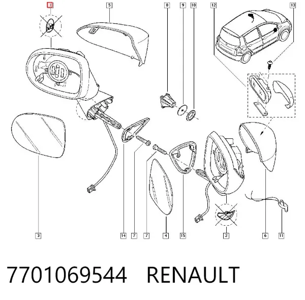 Espejo de retrovisor izquierdo 7701069544 Renault (RVI)