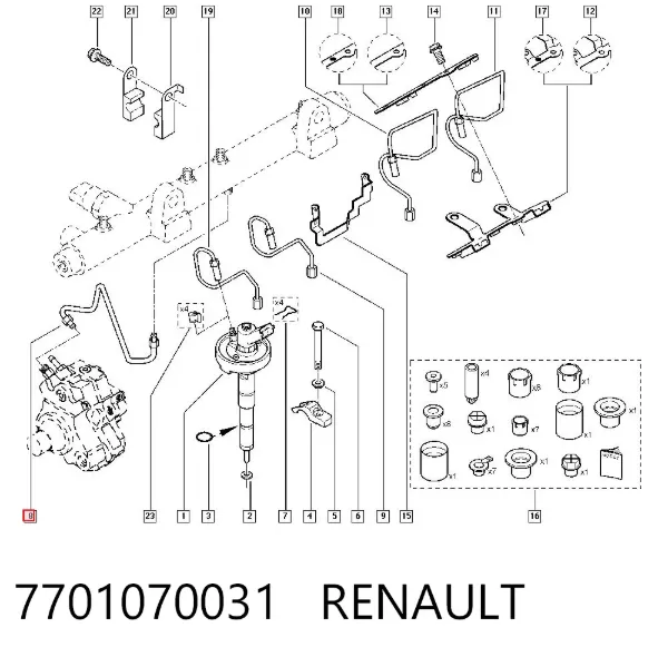 Tubo de combustible de la bomba de alta presión al riel de combustible 7701070031 Renault (RVI)