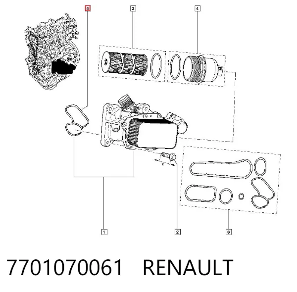 Junta del adaptador del filtro de aceite 7701070061 Renault (RVI)
