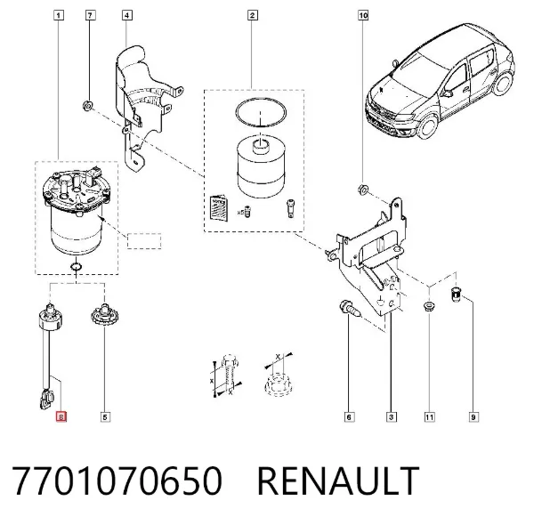 Sensor de nivel de agua del filtro de combustible 7701070650 Renault (RVI)