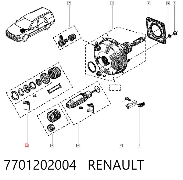 Kit de reparación de servofreno de vacío 7701202004 Renault (RVI)