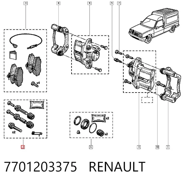 Kit de reparación de pinzas de freno 7701203375 Renault (RVI)