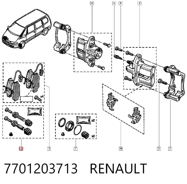 Guía de la pinza de freno delantera 7701203713 Renault (RVI)