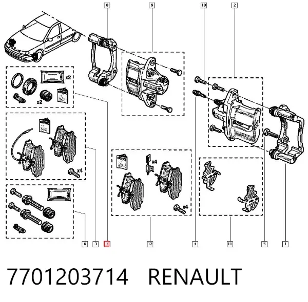 Kit de reparación de pinzas de freno 7701203714 Renault (RVI)