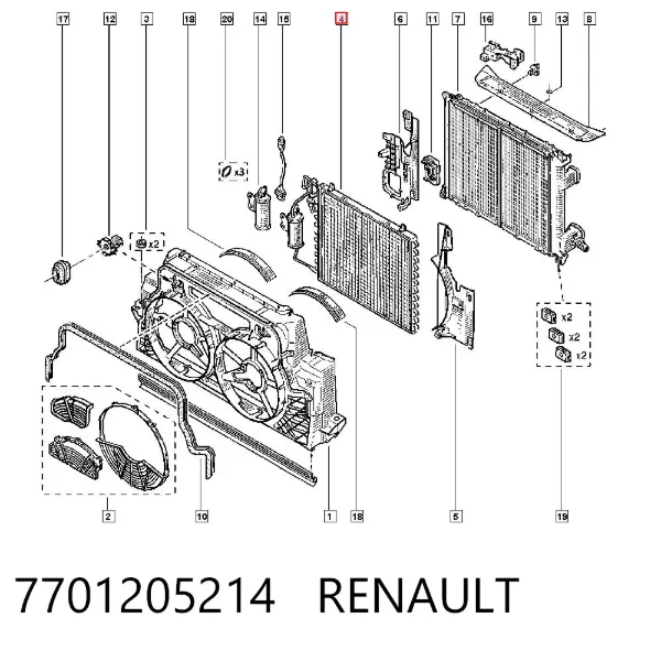 Condensador aire acondicionado 7701205214 Renault (RVI)