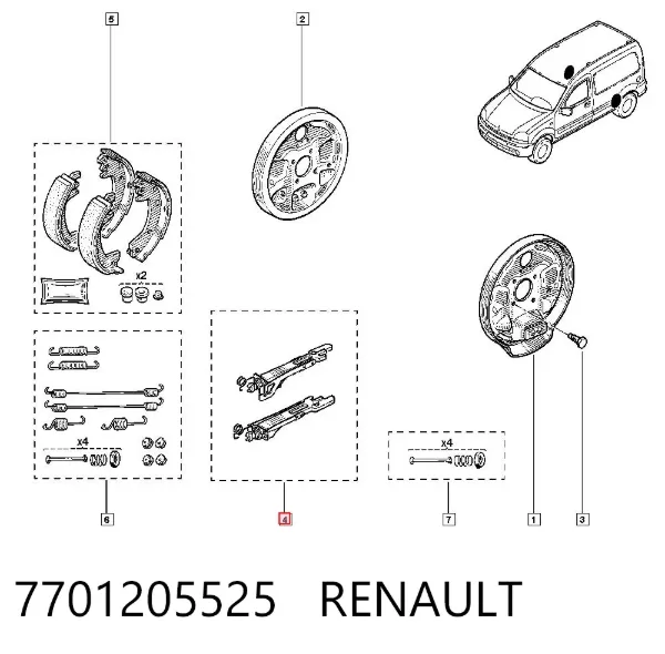 Kit de reparación del mecanismo de ajuste automático de zapatas de freno 7701205525 Renault (RVI)