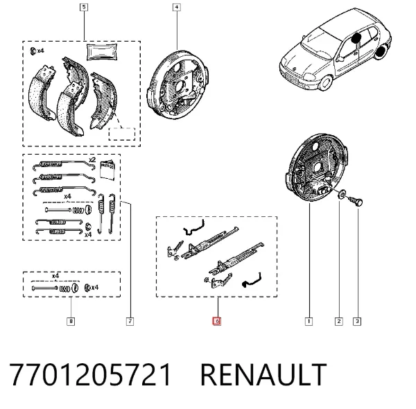 Kit reparación del freno de mano 7701205721 Renault (RVI)