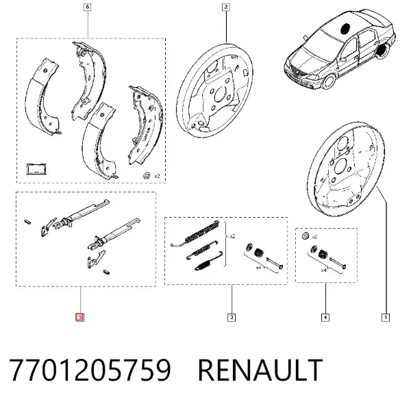 Kit de reparación del mecanismo de ajuste automático de zapatas de freno 7701205759 Renault (RVI)