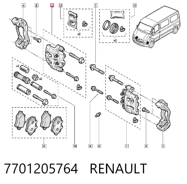 Pinza de freno delantera derecha 7701205764 Renault (RVI)