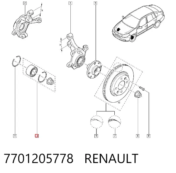 Cojinete de rueda delantero 7701205778 Renault (RVI)