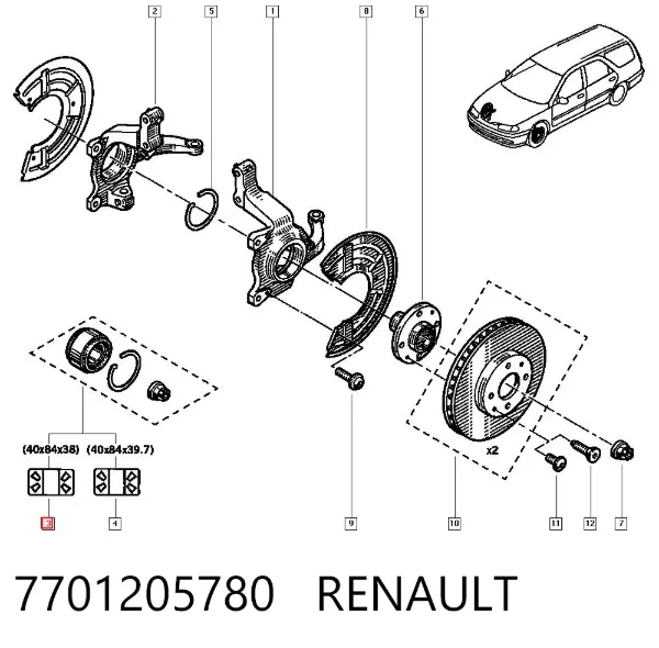 Cojinete de rueda delantero 7701205780 Renault (RVI)