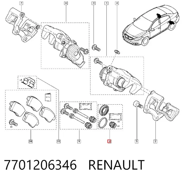 Kit de reparación de pinzas de freno trasero 7701206346 Renault (RVI)