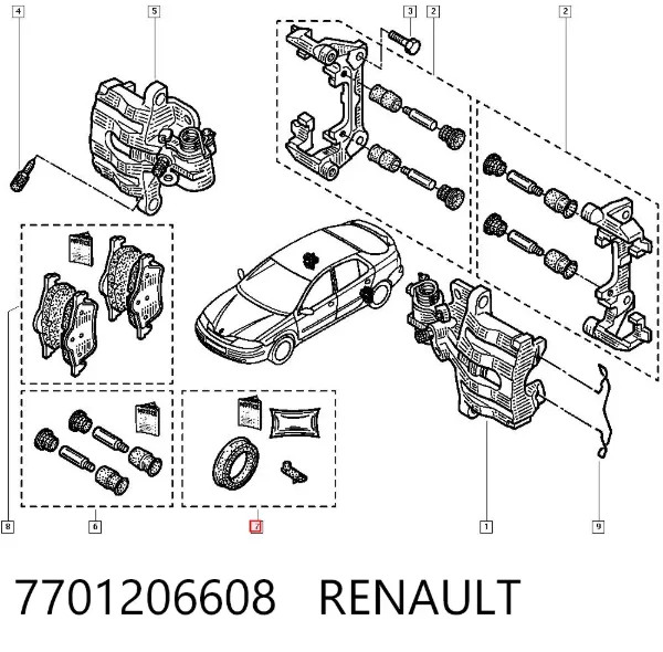 Kit de reparación de pinzas de freno trasero 7701206608 Renault (RVI)