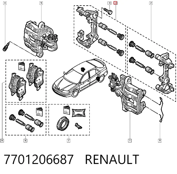 Soporte de la pinza de freno trasera 7701206687 Renault (RVI)