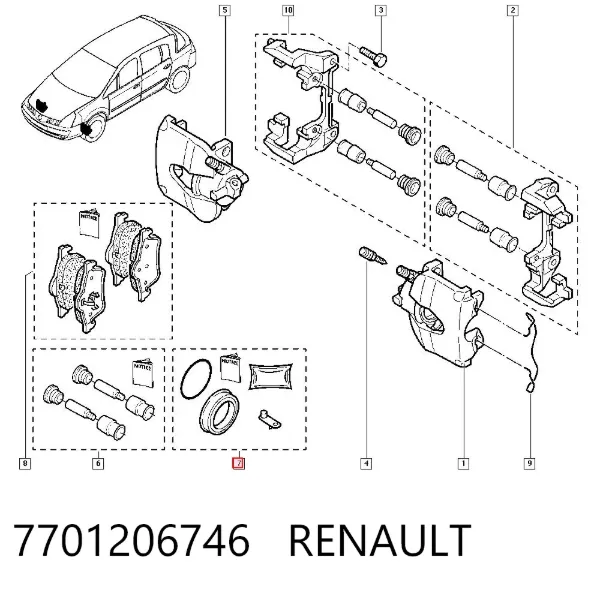 Kit de reparación de pinzas de freno 7701206746 Renault (RVI)