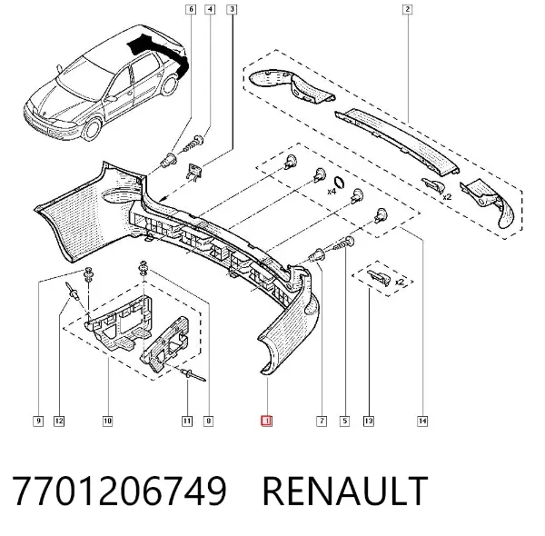 Parachoques trasero 7701206749 Renault (RVI)