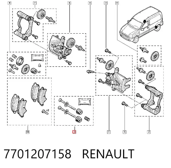 Kit de reparación de pinzas de freno 7701207158 Renault (RVI)