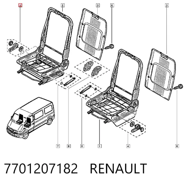 Perilla de ajuste del respaldo del asiento 7701207182 Renault (RVI)