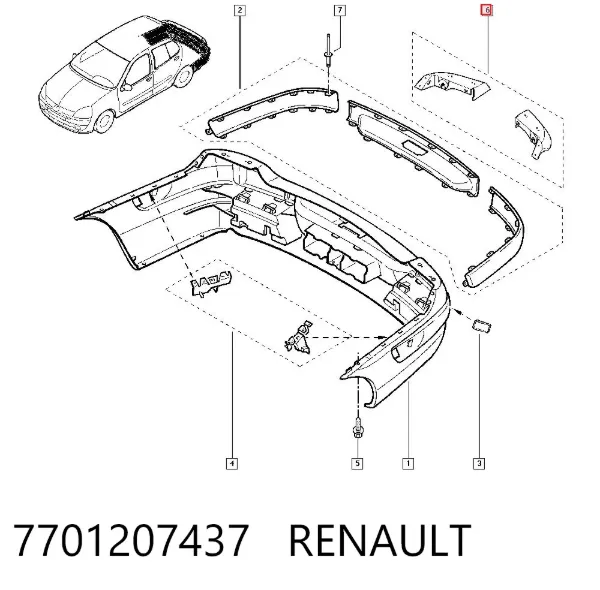 Soporte de parachoques trasero 7701207437 Renault (RVI)