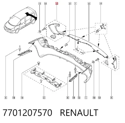 Moldura derecha del parachoques trasero RENAULT 7701207570