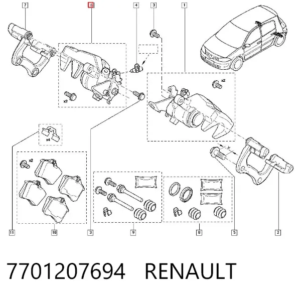 Pinza de freno trasera derecha 7701207694 Renault (RVI)