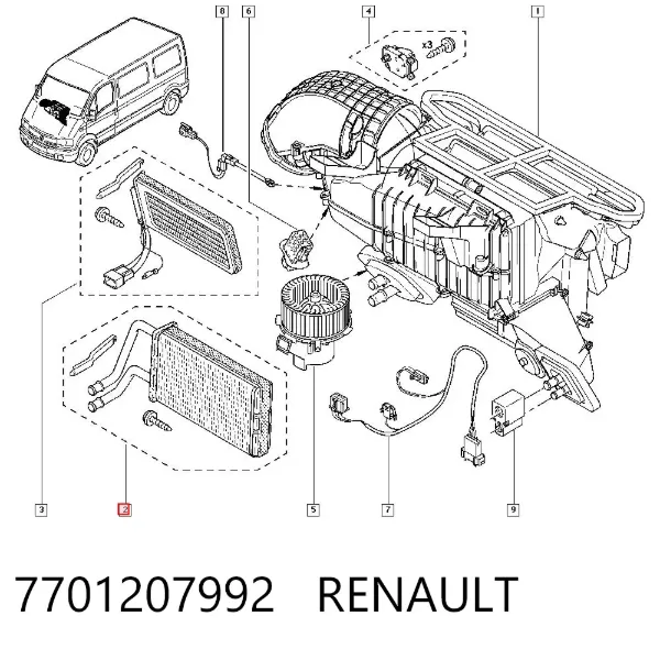 Radiador calefacción 7701207992 Renault (RVI)